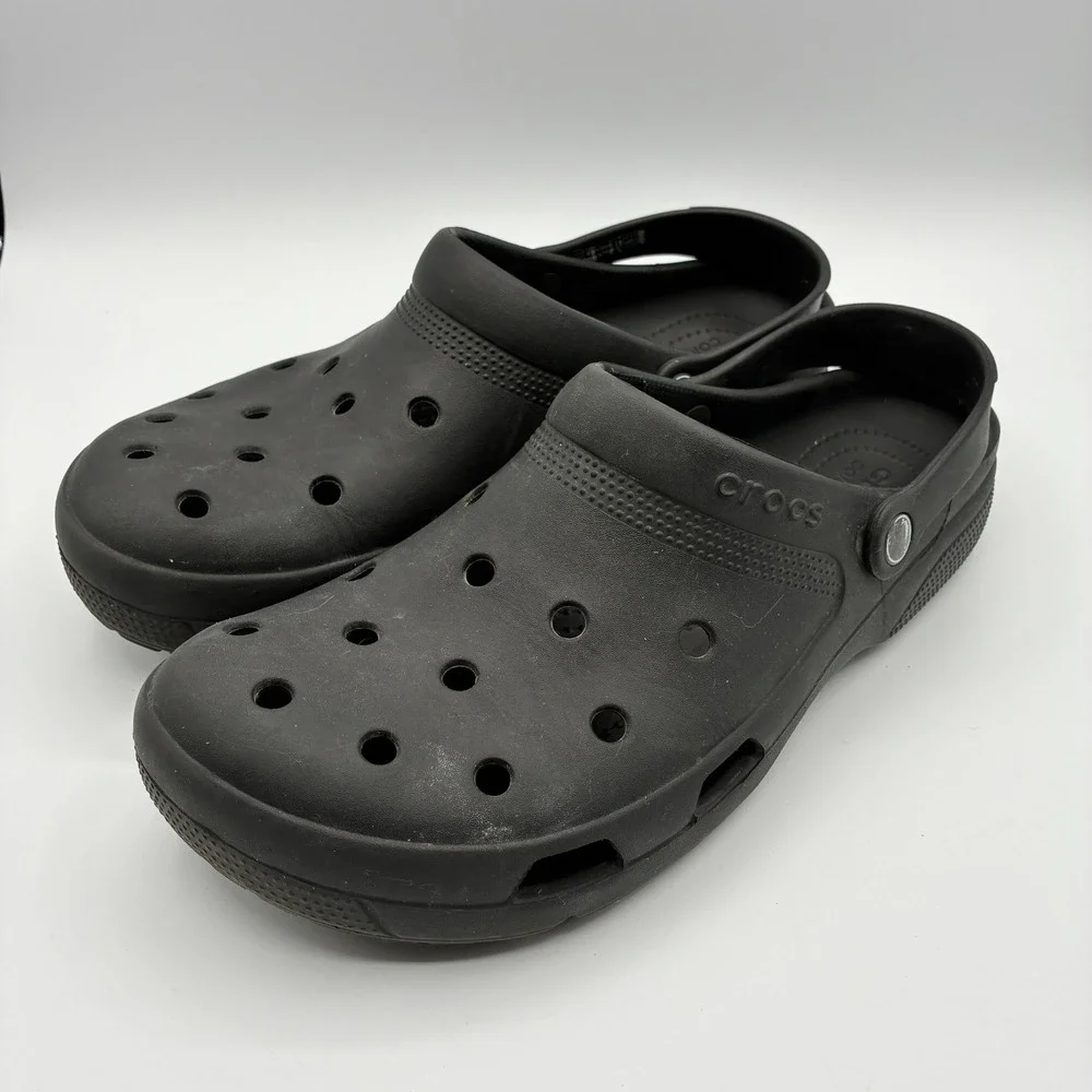 Crocs Classic Coast Clogs Mens 12 Black Slip On Backstrap Outdoor Water Sandal